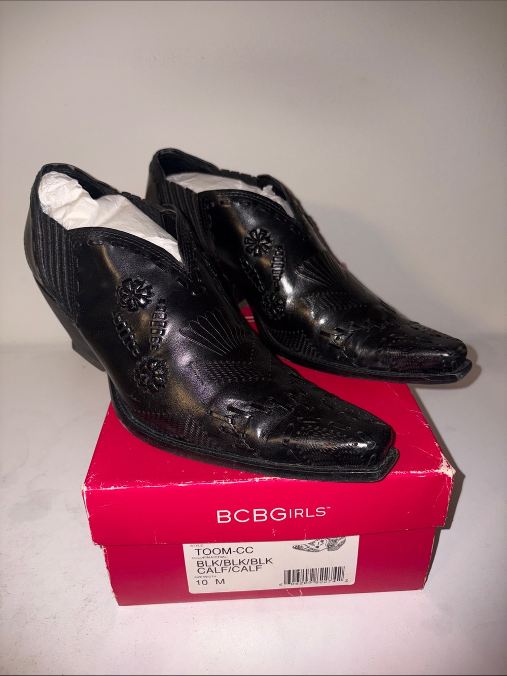 BCBGirls Black Embossed Western Ankle Boots